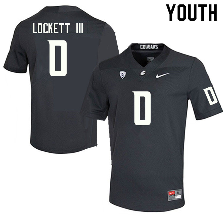 Youth #0 Sam Lockett III Washington State Cougars College Football Jerseys Sale-Charcoal